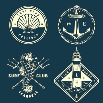 Free Vector | Monochrome nautical logos collection