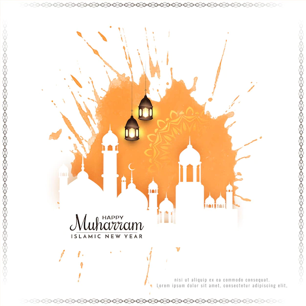 Free Vector | Muharram festival and islamic new year greeting card with mosque vector