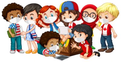 Free Vector | Multiple cultures kids wearing mask