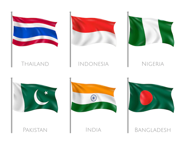 Free Vector | National flags set with thailand and indonesia flags realistic isolated
