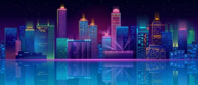 Free Vector | Neon megapolis background with buildings, skyscrapers