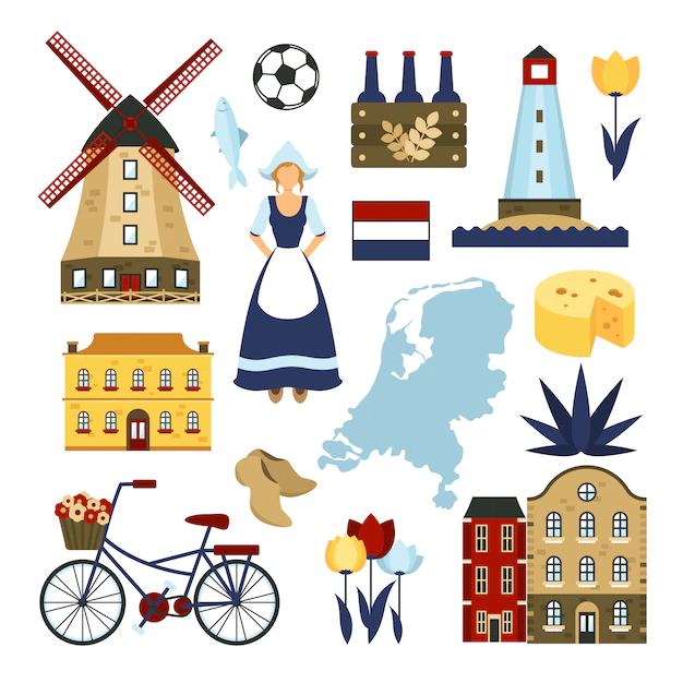 Free Vector | Netherlands symbols set