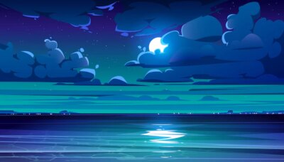 Free Vector | Night sea landscape with coastline and moon in sky