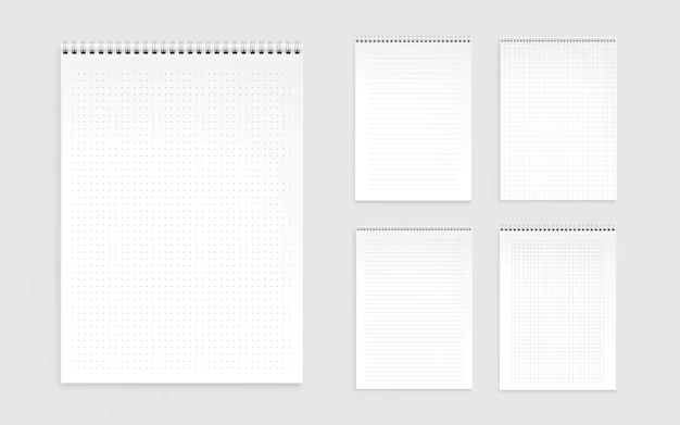 Free Vector | Notebook sheets, blank pages with lines, dots and checks