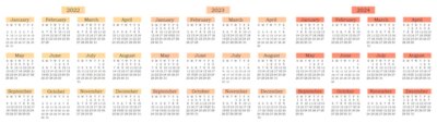 Free Vector | Pack of annual calendars 2022 2023 2024