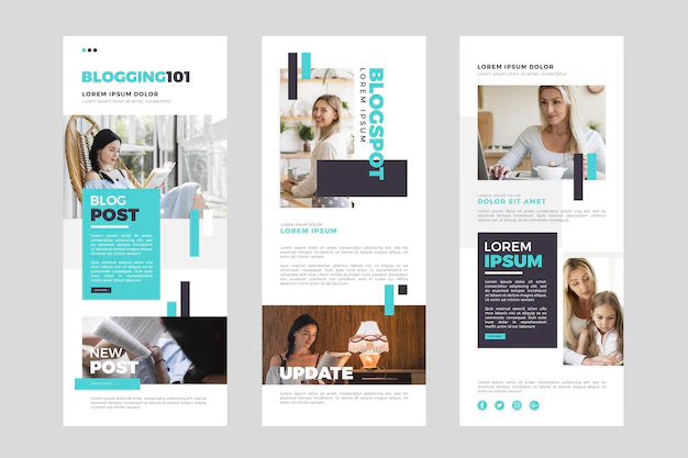 Free Vector | Pack of blogger email template with photos