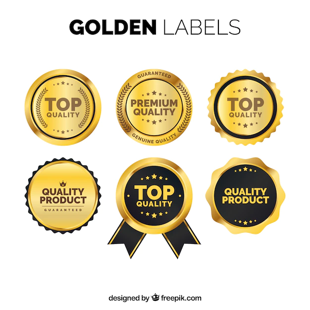Free Vector | Pack of golden premium stickers in vintage style