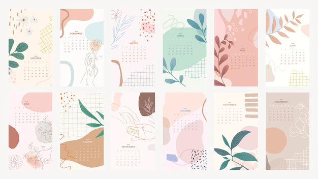Free Vector | Pastel floral & botanical yearly calendar printable vector template set