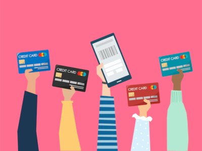 Free Vector | People holding credit cards illustration