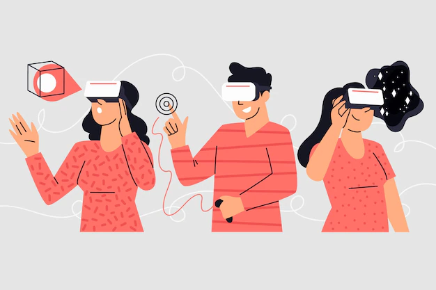 Free Vector | People using vr glasses illustration