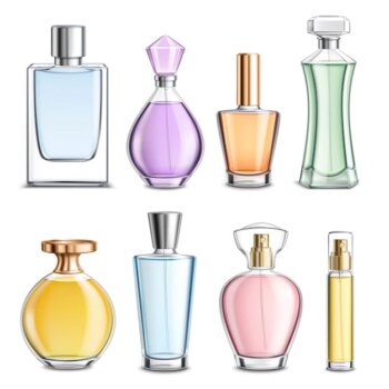 Free Vector | Perfume glass bottles colorful realistic