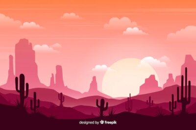 Free Vector | Pink desert with bright sun and cloudy sky