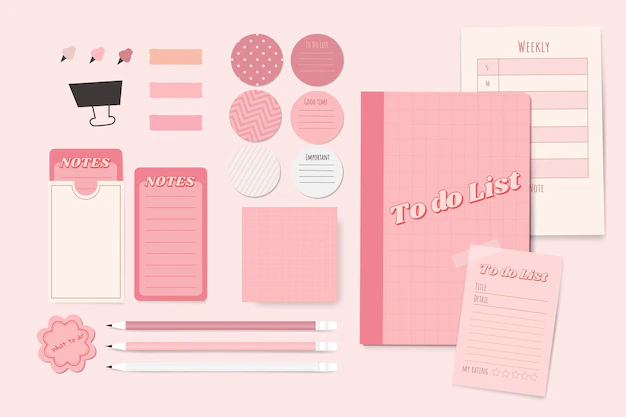 Free Vector | Pink stationery planner set design