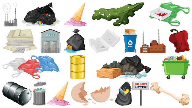 Free Vector | Pollution, litter, rubbish and trash objects isolated