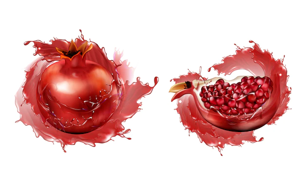 Free Vector | Pomegranate whole and slice with seeds isolated