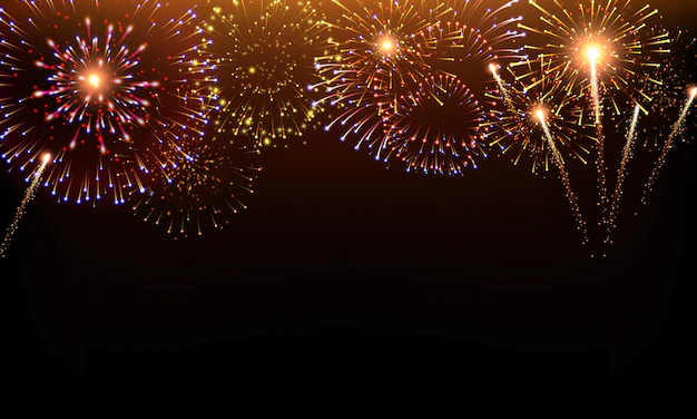 Free Vector | Pyrotechnics and fireworks background with animation on black