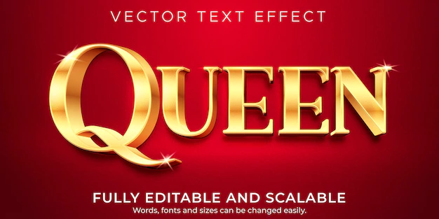 Free Vector | Queen golden text effect, editable elegant and rich text style