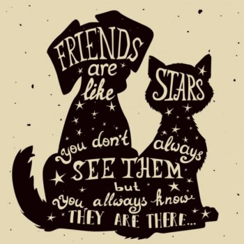 Free Vector | Quote inside the silhouettes of a dog and a cat