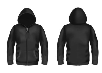 Free Vector | Realistic black hoodie with zipper, with long sleeves and pockets, casual unisex model