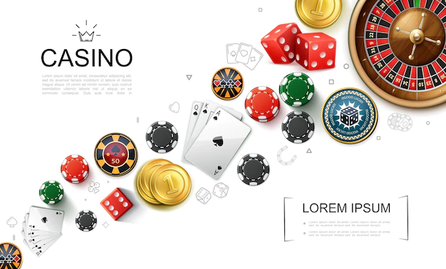 Free Vector | Realistic casino elements concept with roulette game dices playing cards and poker chips illustration