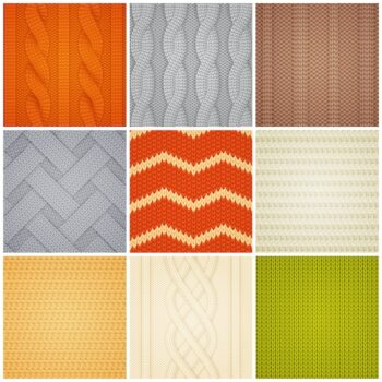 Free Vector | Realistic knitted patterns samples set