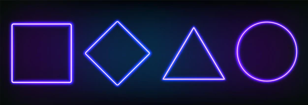 Free Vector | Realistic set of neon frames different geometric shapes with led backlighting .glowing fluorescent border isolated on dark background. bright illuminated shape of rectangle, square, circle and rhombus