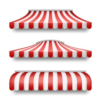 Free Vector | Realistic set of striped awnings isolated on background.
