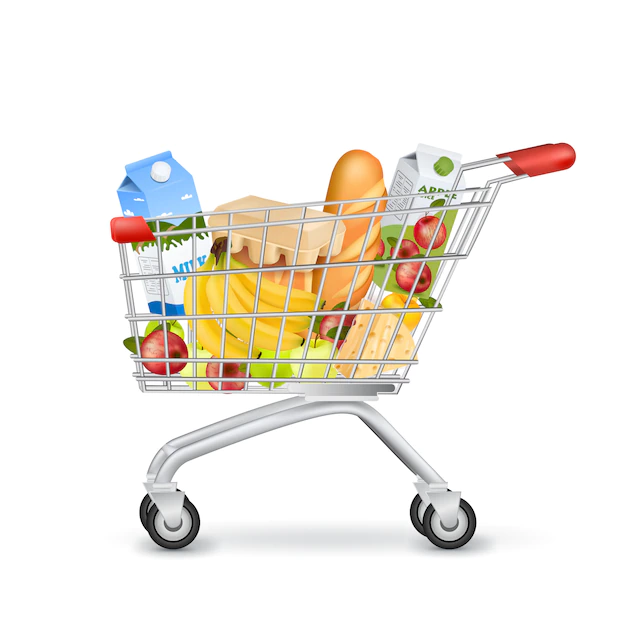 Free Vector | Realistic supermarket trolley full of items