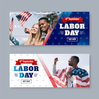 Free Vector | Realistic usa labor day banners set with photo