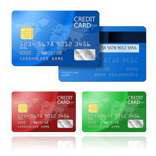 Free Vector | Realistic vector credit card two sides, blue, green, red