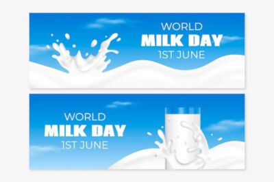 Free Vector | Realistic world milk day banners set