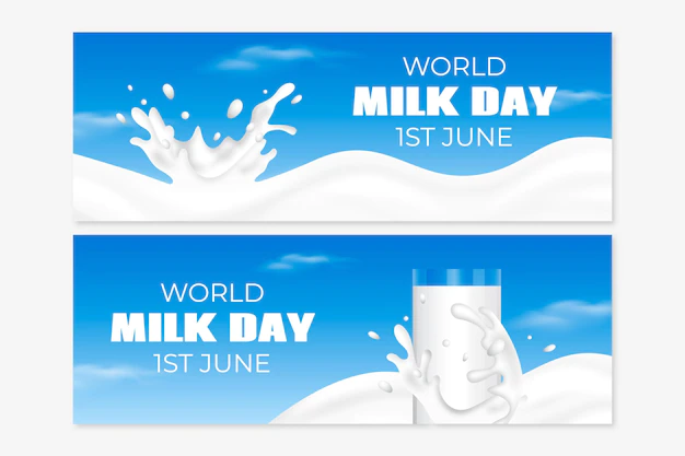 Free Vector | Realistic world milk day banners set