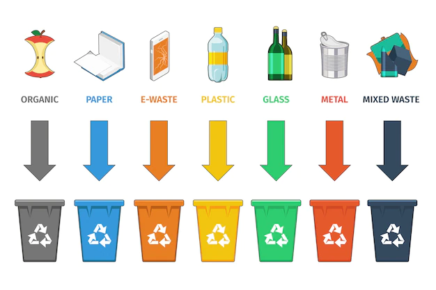 Free Vector | Recycling bins separation. waste management  concept. trash and waste, sign concept garbage, container and can.