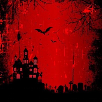 Free Vector | Red background with a haunted house for halloween