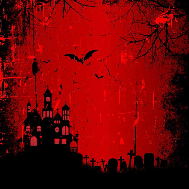Free Vector | Red background with a haunted house for halloween