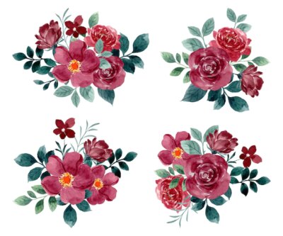 Free Vector | Red rose flower arrangement collection with watercolor