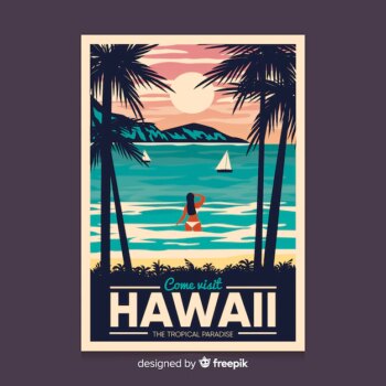 Free Vector | Retro promotional poster of hawaii template