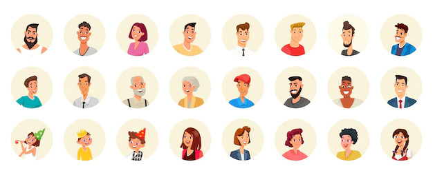 Free Vector | Round avatars set with faces of people comic portraits of happy social media users