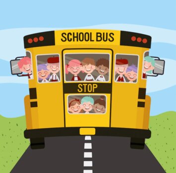 Free Vector | School bus with kids in the road