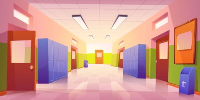 Free Vector | School hallway interior with doors and lockers
