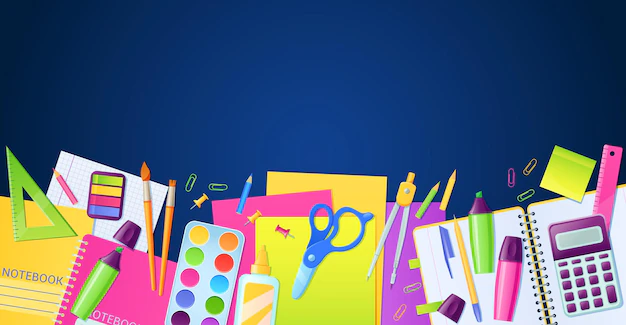 Free Vector | School poster with stationery and education supplies for children study on blue surface