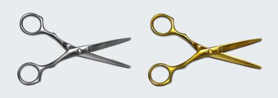 Free Vector | Scissors of silver and gold metal with open blades top view