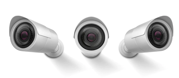 Free Vector | Security cam, cctv video camera, street observe surveillance equipment front and side angle view.