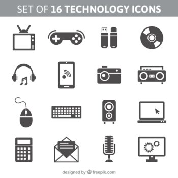 Free Vector | Set of 16 technology icons