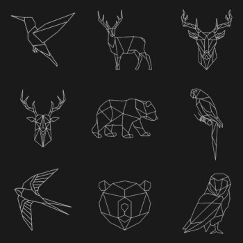 Free Vector | Set of animal linear illustrations