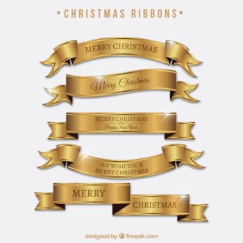 Free Vector | Set of bright golden ribbons of merry christmas
