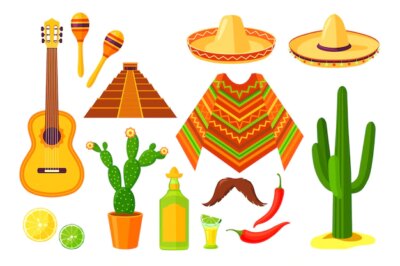 Free Vector | Set of cartoon mexican traditional symbols