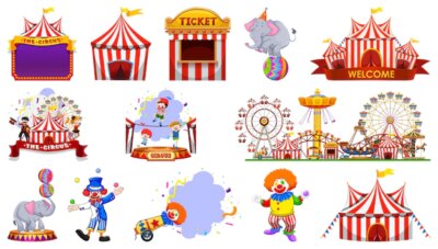Free Vector | Set of circus characters and amusement park elements