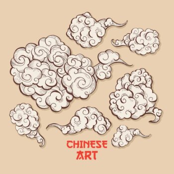 Free Vector | Set of clouds and wind blows with chinese art style