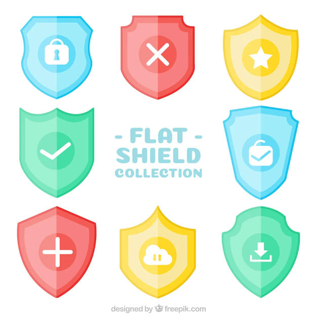 Free Vector | Set of colored shields in flat design